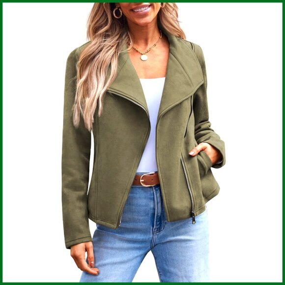 Faux Suede Leather Jacket Cropped Open Front Cardigan Style Coat